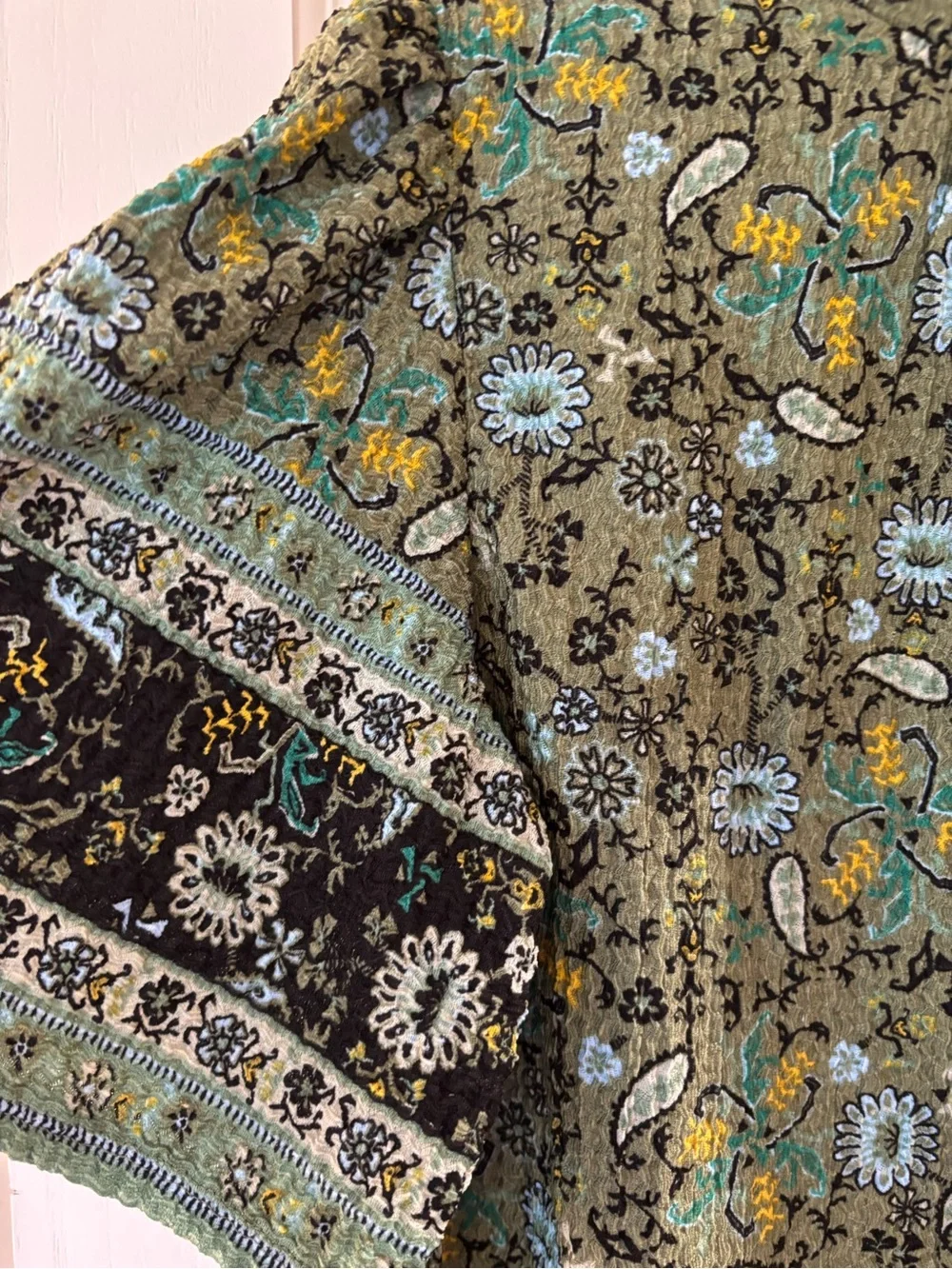 LOFT Olive Green Floral Print Short Sleeve Blouse